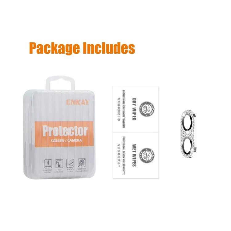 ENKAY HAT PRINCE For iPhone 16 / 16 Plus Camera Lens Protector Rhinestone Decor Metal+Tempered Glass Lens Film