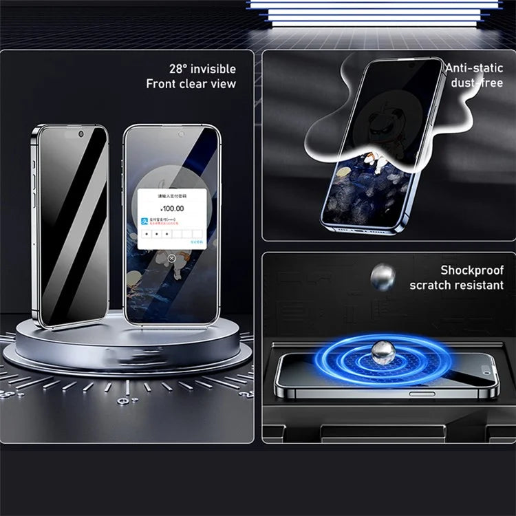 AZEADA Space Bear Series for iPhone 15 Pro Phone Screen Protector Anti-Peep Explosion-proof Film