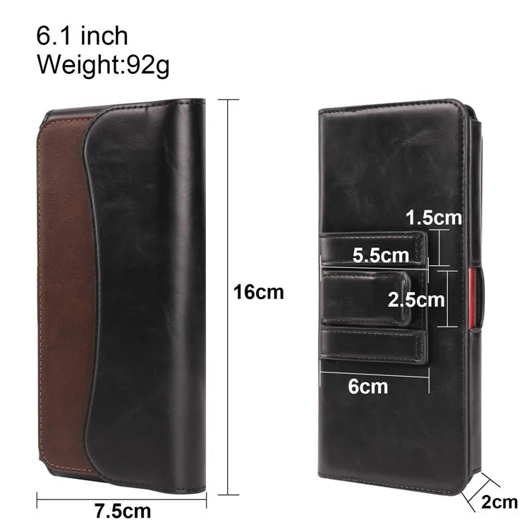 6.1 inch Mobile Phone Waist Bag with Magnetic Closure PU Leather Phone Belt Pouch / Brown