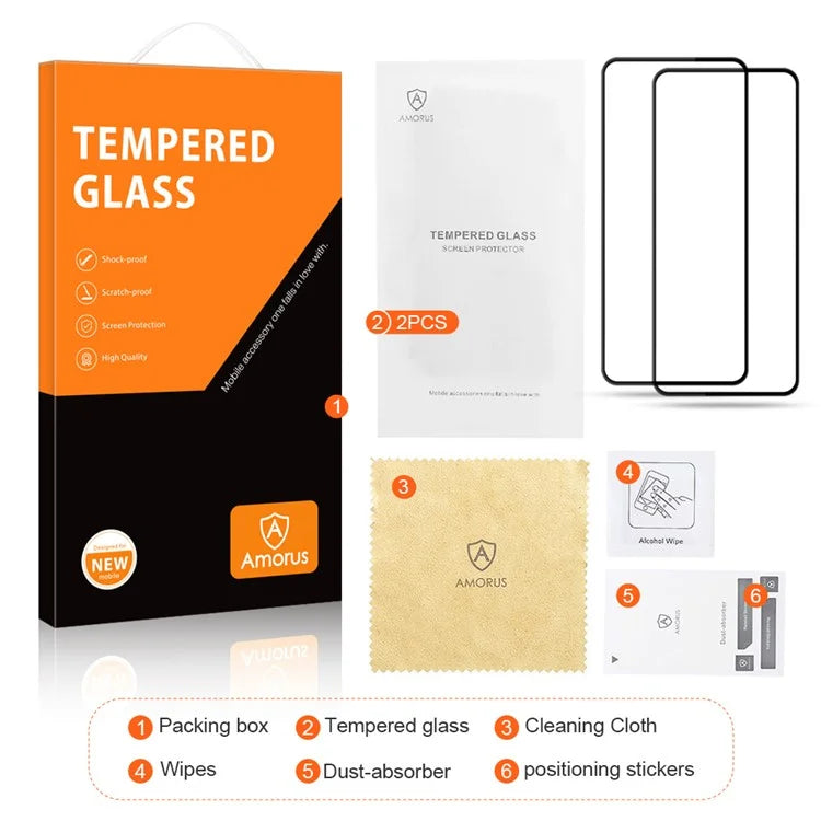 AMORUS 2Pcs For Xiaomi 13T / 13T Pro / Redmi K60 Ultra Screen Protector Silk Printing Tempered Glass HD Clear Film