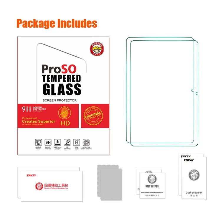 ENKAY HAT PRINCE 2Pcs For Samsung Galaxy Tab A9+ 0.33mm 9H 2.5D Screen Protector High Aluminium-silicon Glass Tablet Film