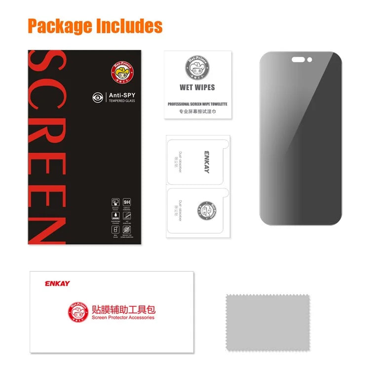 ENKAY HAT PRINCE For iPhone 15 Pro Max Anti-Spy Anti-Glare Screen Protector High Aluminium-silicon Glass Film