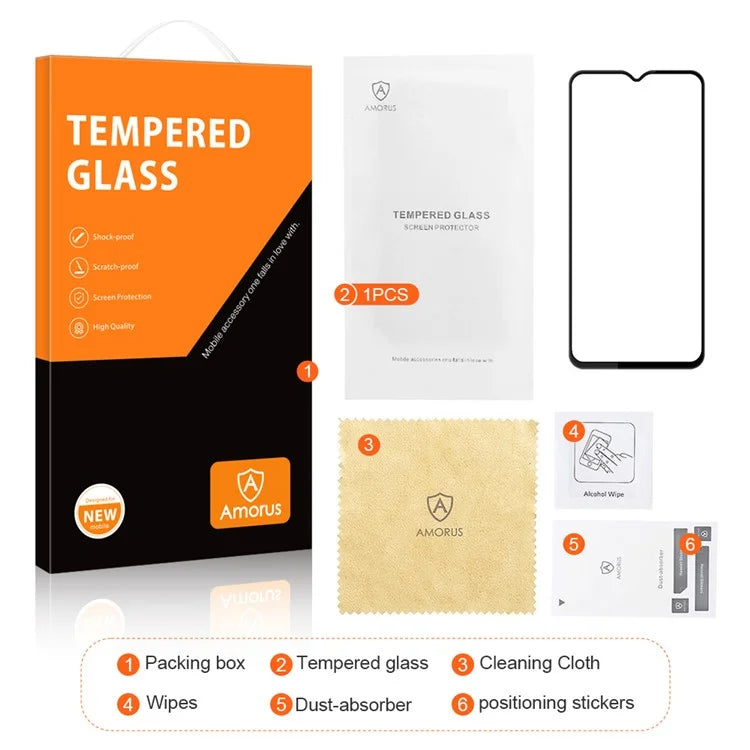 AMORUS For Oppo A18 4G Tempered Glass Screen Protector 9H Silk Printing Full Cover Film