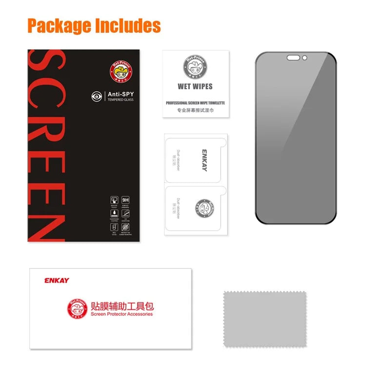 ENKAY HAT PRINCE For iPhone 14 Pro Max Anti-Spy High Aluminium-silicon Glass Film Silk Printing HD Clear