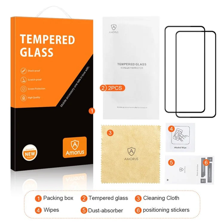 AMORUS 2Pcs For Google Pixel 9 Pro XL Screen Protector Tempered Glass Film Silk Printing Case Friendly