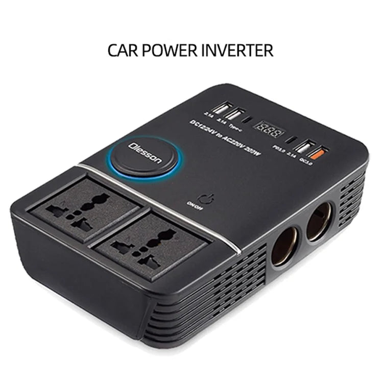 1661 200W Power Socket Cigarette Lighter Car Power Inverter USB+Type-C to 220V QC3.0 Car Charger