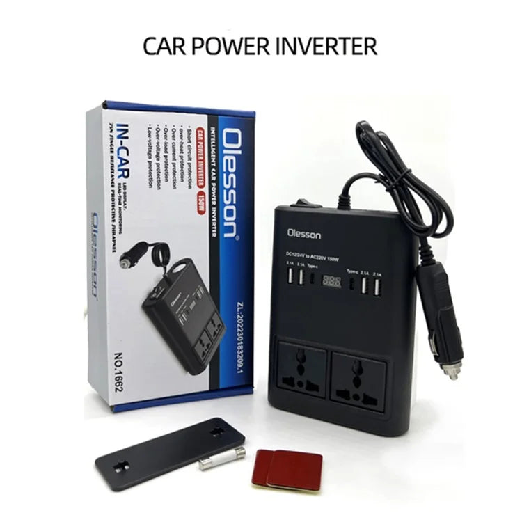 1662 Cigarette Lighter Car Charger 4USB+2Type-C Car Power Inverter 12V to 220V Car 150W Power Socket