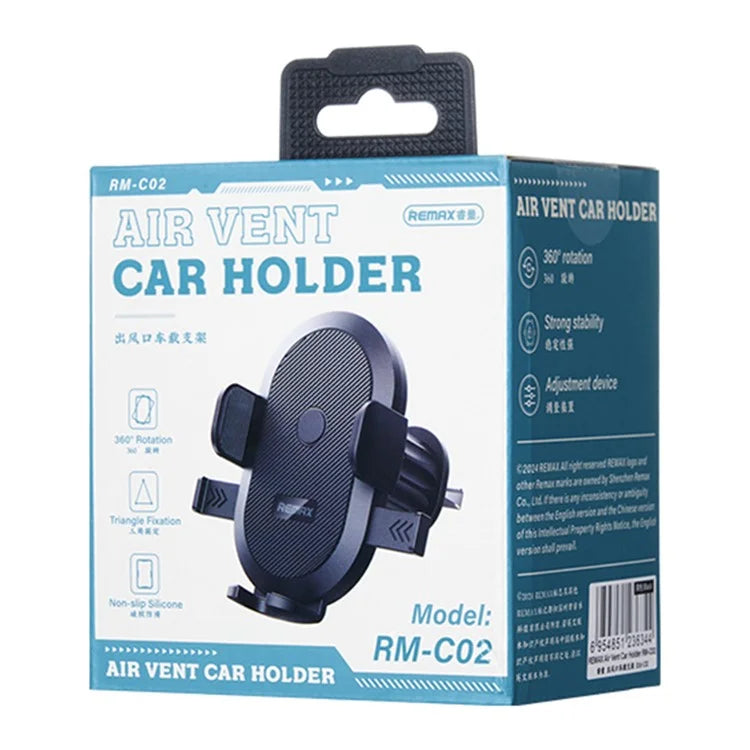 REMAX RM-C02 Air Vent Car Mount Phone Holder 360-Degree Rotation Anti-Slip Compatible with 4-6.5 Inch Phones