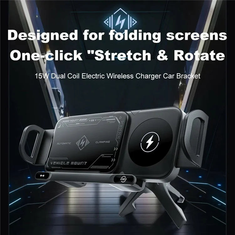 A05+X02 15W Wireless Car Charger Phone Holder Rotating Bracket + V-Shape Air Outlet Hook Base