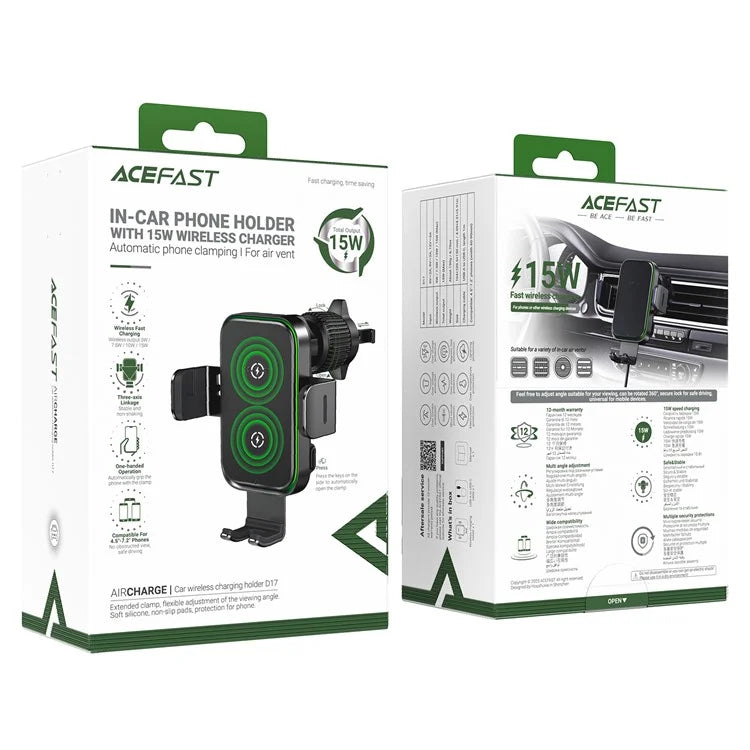 ACEFAST D17 Car Air Outlet Mount Mobile Phone Holder Bracket with 15W Wireless Charger