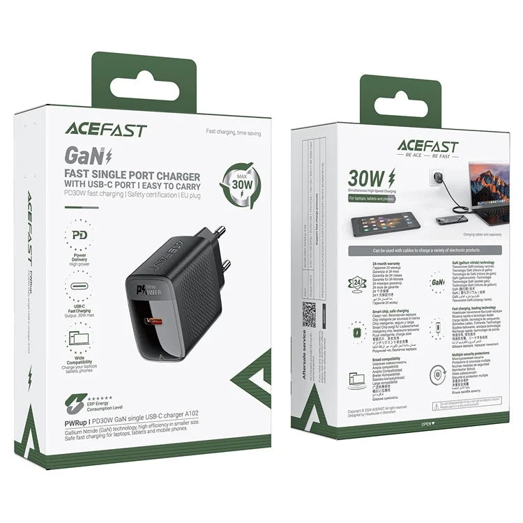 ACEFAST A102 GaN Power Adapter PD 30W Single Type-C Phone Wall Charger, EU Plug