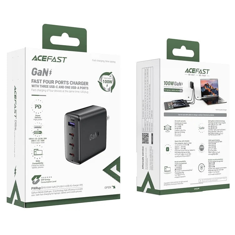 ACEFAST A96 GaN 2 Fast Charger PD 100W 4-Port Power Adapter Travel Charger