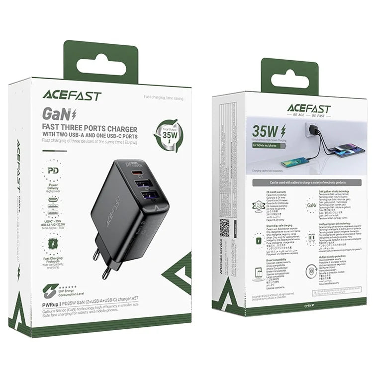 ACEFAST A57 PD 35W GaN Tech Charger 2 USB + Type-C Ports Fast Charger Block Wall Charger
