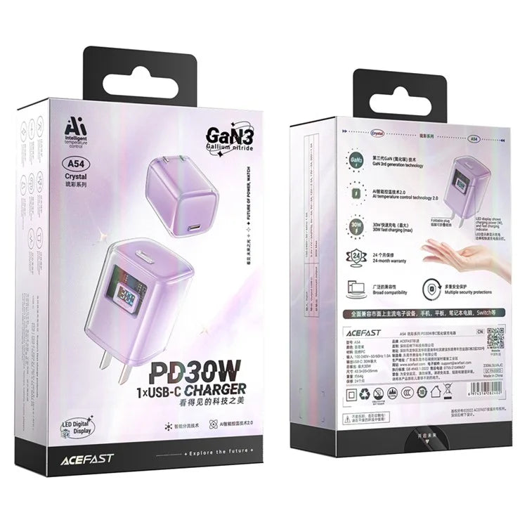 ACEFAST A54 GaN Power Adapter PD 30W USB-C Wall Charger Block, CN Plug