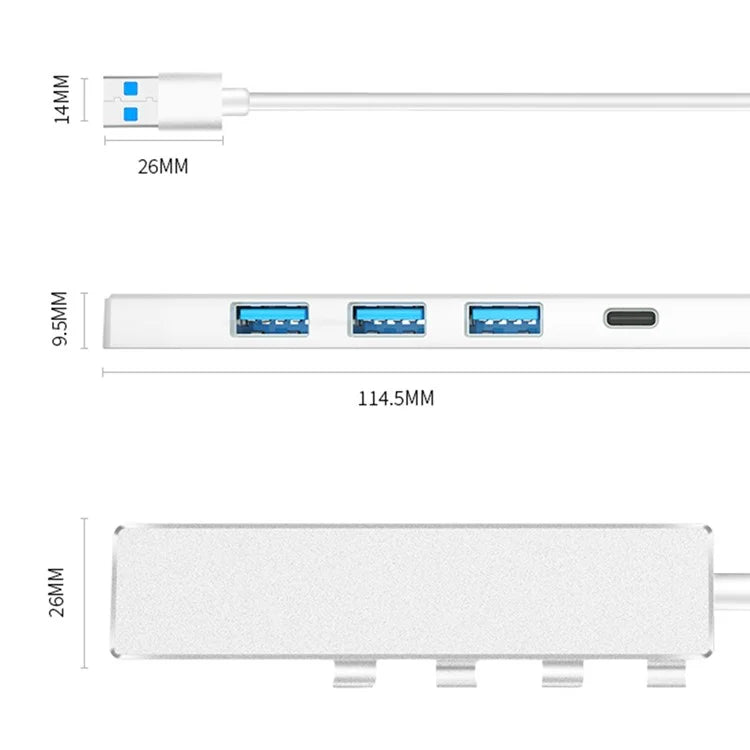 ADS-301A Laptop USB Hub Expander to USB-C+USB 3.0+3xUSB 2.0