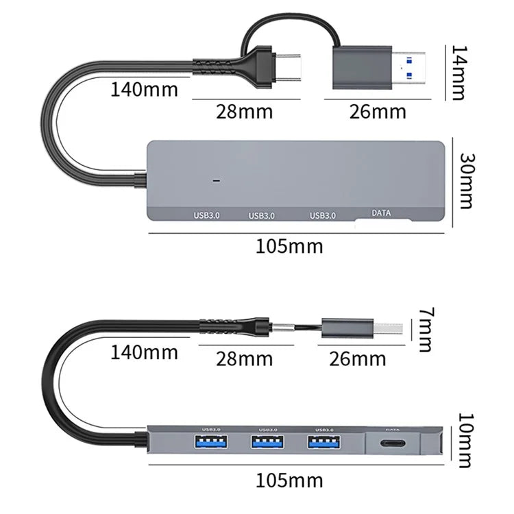 ADS-309D Type-C+USB Expansion Hub Adapter to 3xUSB 3.0+1xUSB-C 3.0 Data Port