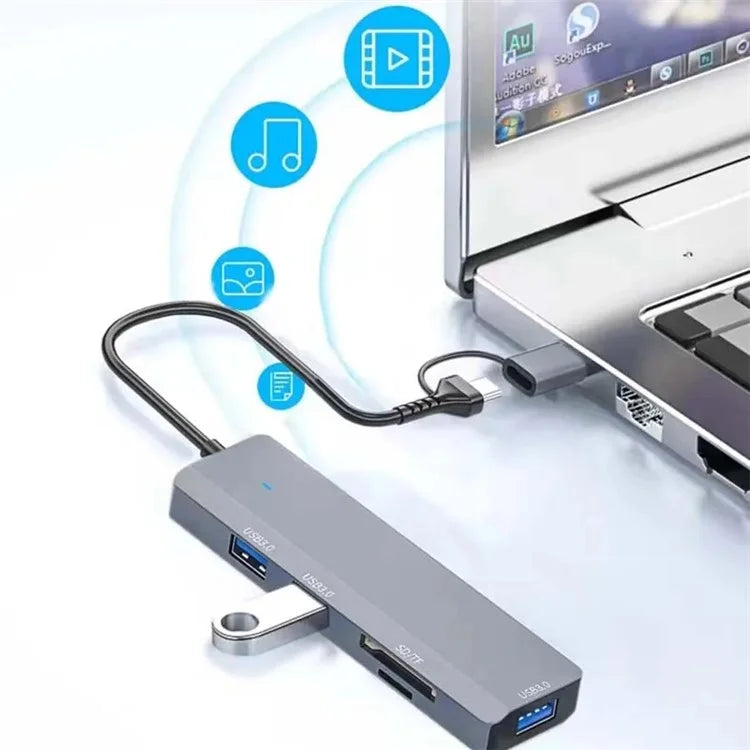 ADS-310D 2-in-1 Type-C + USB-A to 3x USB 3.0 Hub Splitter with SD / TF Card Slot