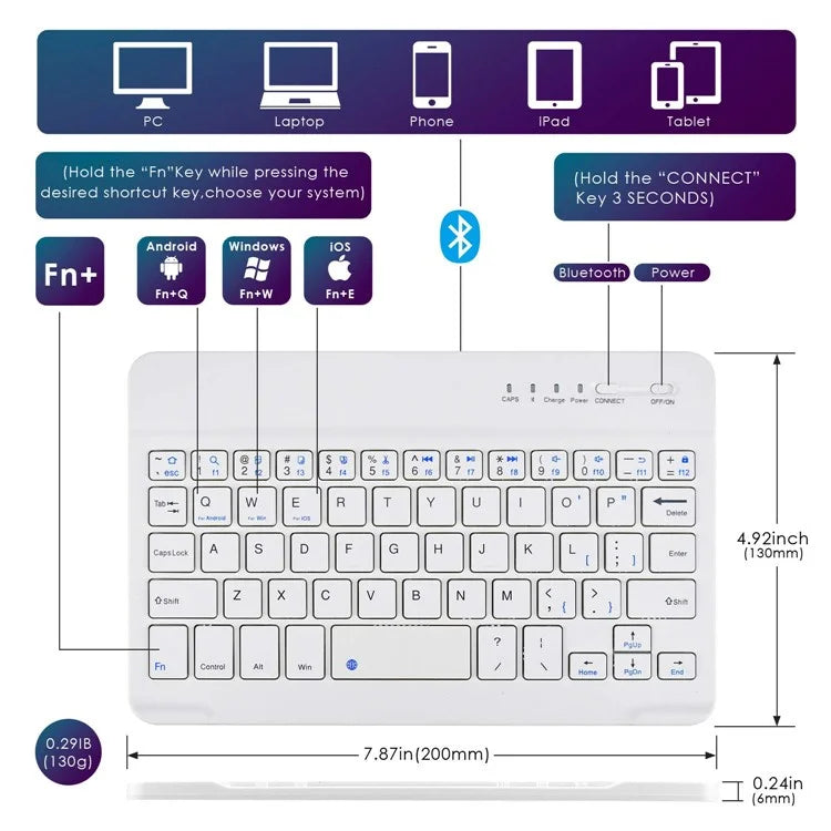 TY-3309 3 in1 Bluetooth Keyboards Tablet Leather Case Stand Cover for 7-8 inch Tablet