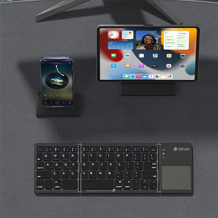 DEVIA Lingo Series Folding Wireless Keyboard with Touchpad, Portable Slim Bluetooth Keyboard for Tablets, Cell Phones, PC