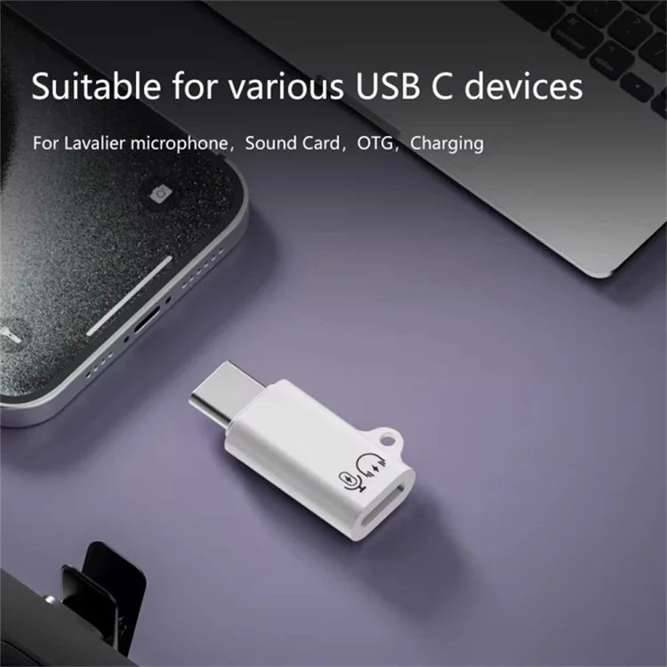For iPhone Female Audio Adapter to USB-C Male OTG Converter (With Lanyard Loop)