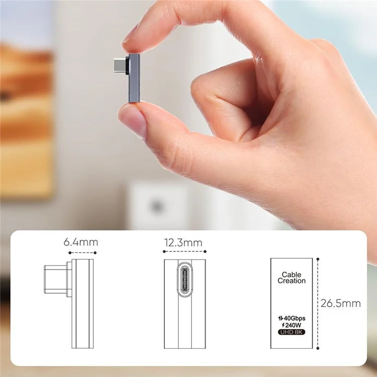 CABLECREATION USB 4.0 Elbow Type-C Male to Type-C Female Converter 240W Fast Charging Adapter