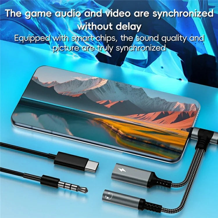 8 Pin / Type-C to Type-C + 3.5mm Audio Converter Nylon Braided Cable Support 10W Fast Charging