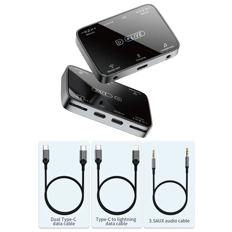 MH319 For 8-Pin iOS / Type-C Android Stereo Live Streaming Converter Sound Card Karaoke Adapter