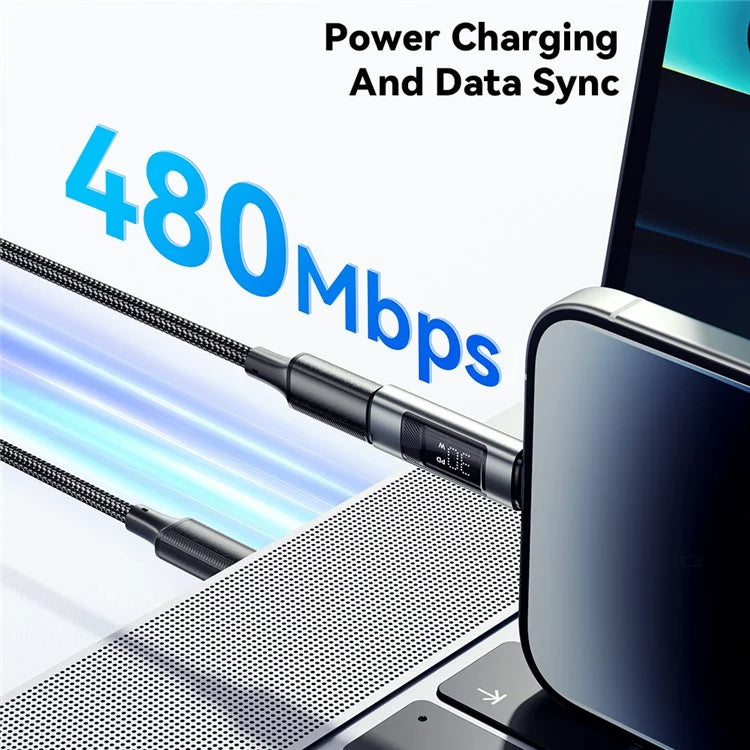 ESSAGER Fast Charging Adapter 480Mbps Aluminum Alloy Mini Converter with Digital Display - iP Female to Type-C Male