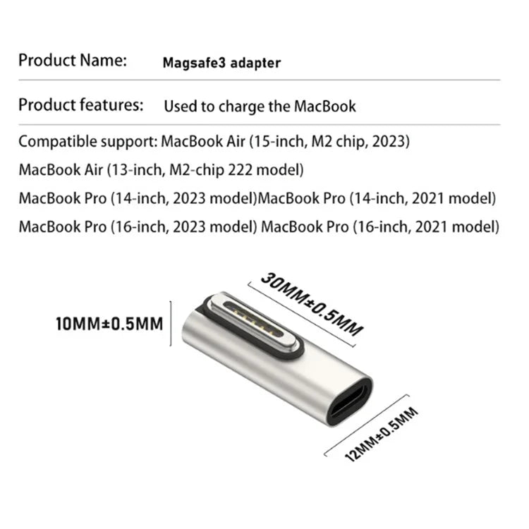 Middle Bend PD 140W USB-C to Magnetic 3 Adapter for MacBook Charging Right Angle Converter