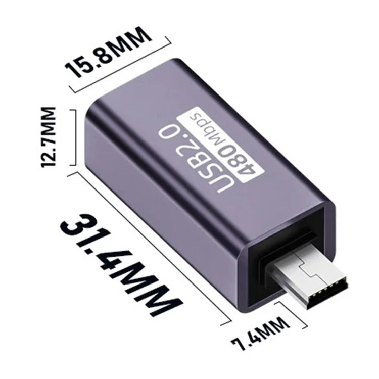 USB-B Female to Mini USB Male 480Mbps Adapter Aluminum Alloy Connector for Electric Piano / Printer
