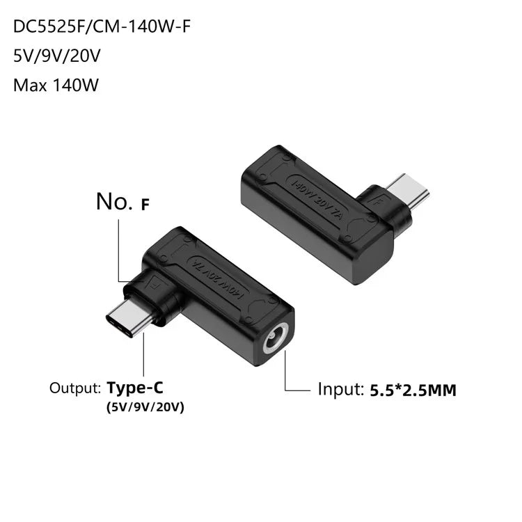 DC 5.5x2.5 Female to Type-C Male Extender for Laptop 140W Charging Adapter