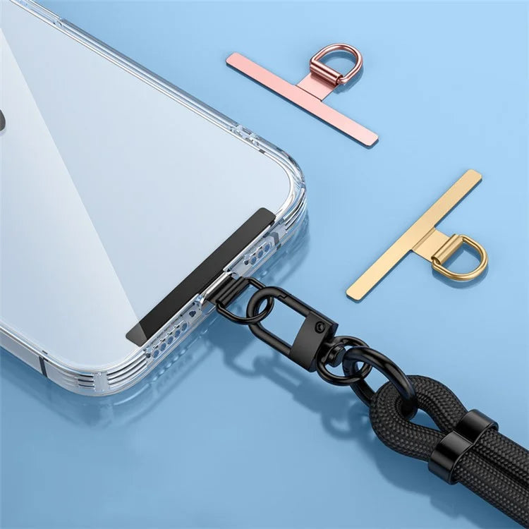 10Pcs / Pack Cell Phone Lanyard Patch Long Bar Stainless Steel Tether Tab with D-Ring