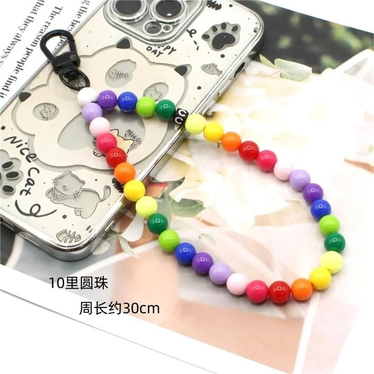 Phone Charms Strap Acrylic Beaded Wrist Strap for Phone Case with Tether Tab, Total Length: 30cm