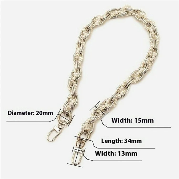 31cm Braided Pearls Phone Charm Strap Dual Buckles Metal Short Strap
