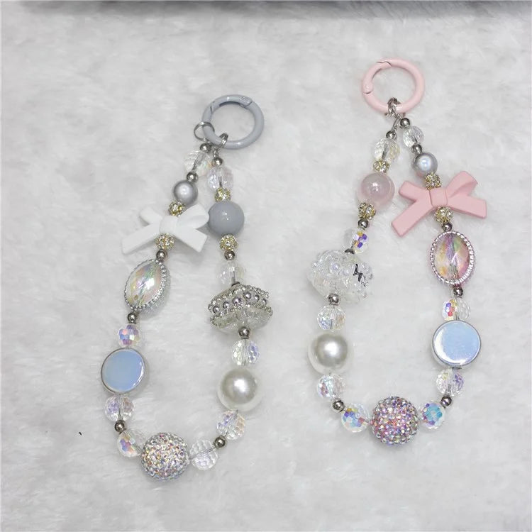 Cell Phone Lanyard 26cm Bow Charm Beads Phone Chain Wrist Strap