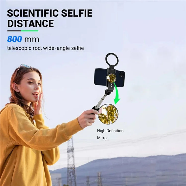 K13 Bluetooth Selfie Stick Folding Tripod Stand with Flip Up Fill Light and HD Mirror