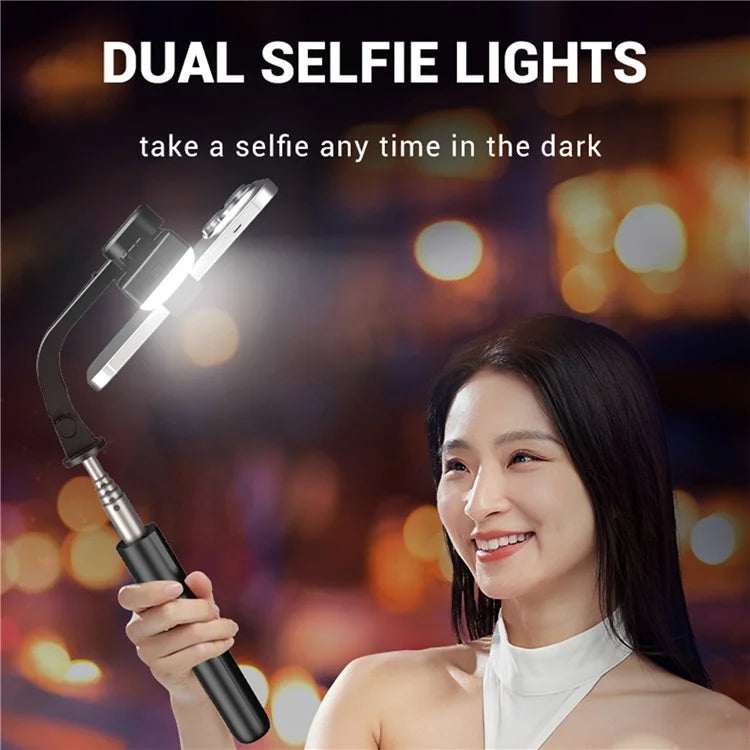 C06 Extendable Tripod Stand Phone Anti-Shake Stabilizer Bluetooth Selfie Stick with 2 Magnetic Fill Lights