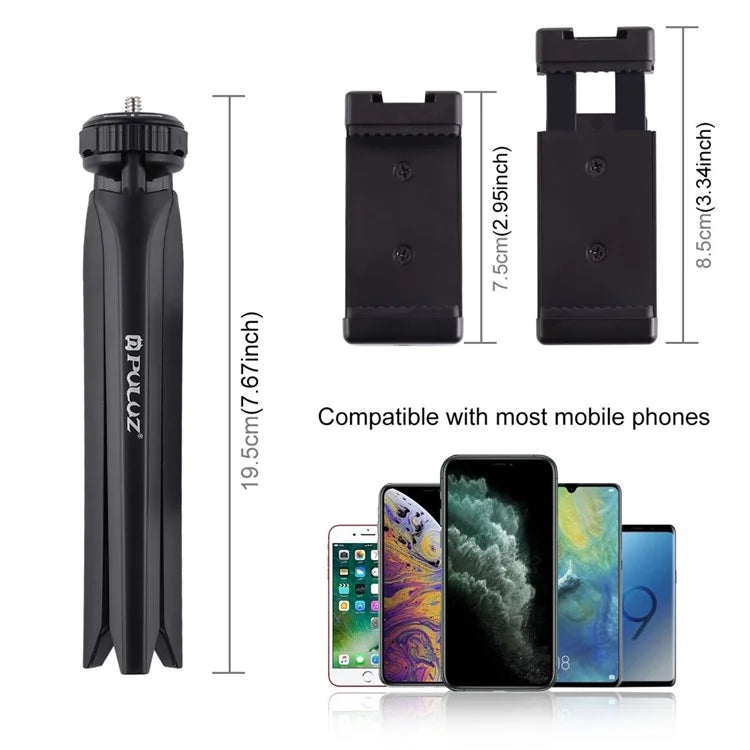 PULUZ PU506 Portable Camera Mobile Phone Stand Foldable Plastic Tripod with Phone Clip