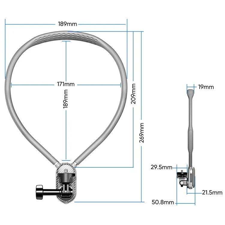 SCS-NH003 Magnetic Neck Holder with Phone Clip, 1 / 4 Adapter for Action Camera, Phone, Hands Free Neck Mount