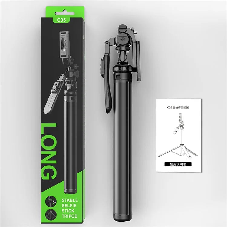 C05 Dual Fill Light Handheld Stabilizer Tripod Stand Floor Standing Adjustable Bluetooth Selfie Stick for Cell Phone Live Streaming