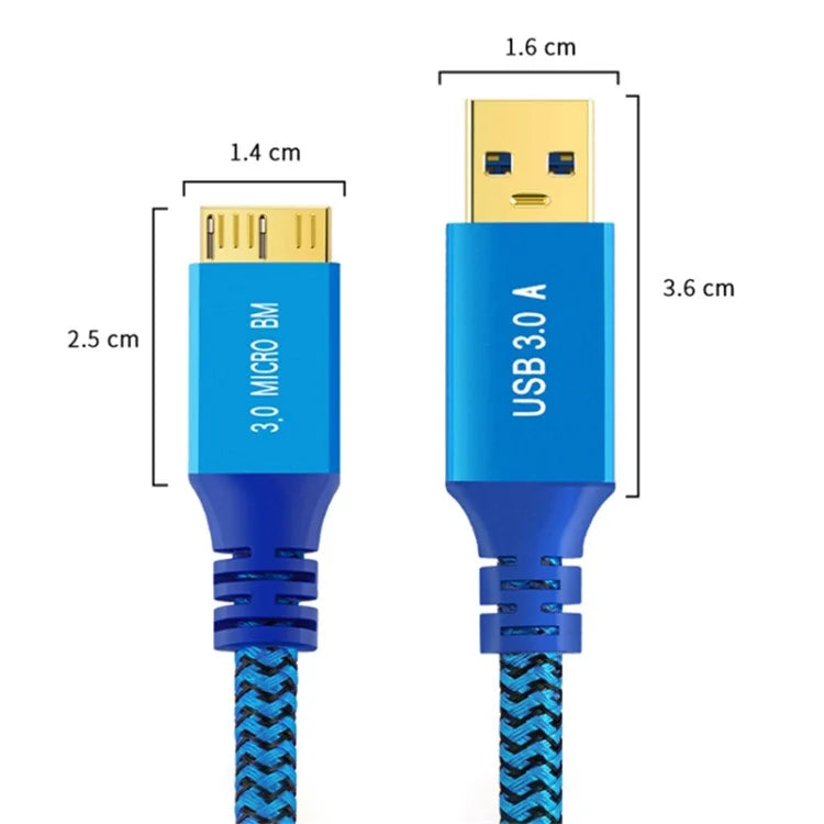 1m USB 3.0 Male to Micro USB 3.0 Male Nylon Braided Cable Data Transfer Charging Cord