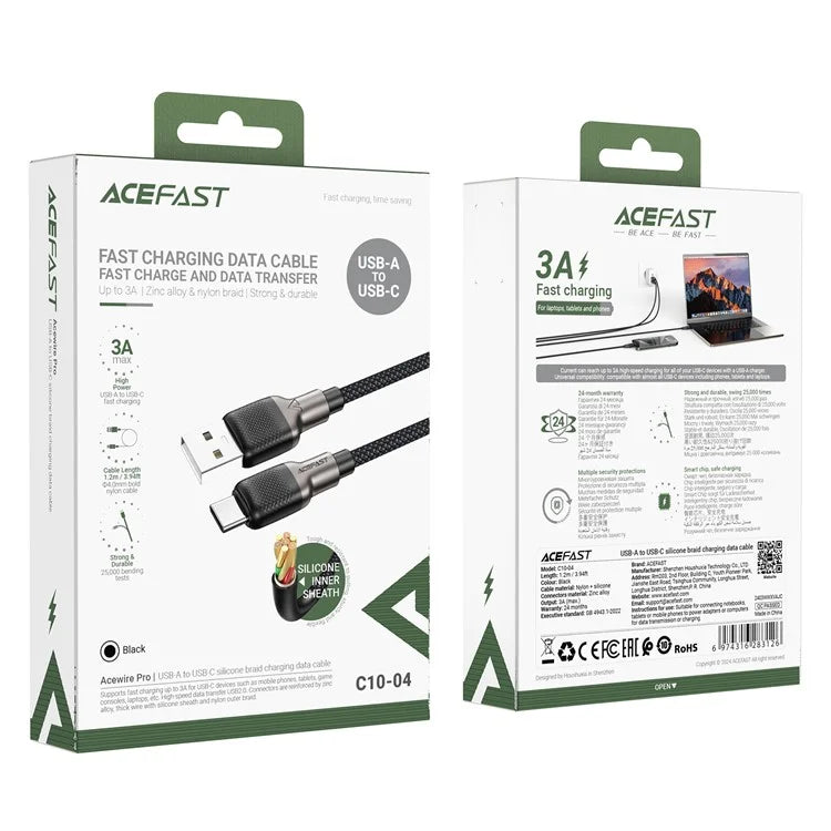 ACEFAST C10-04 1.2m USB-A to USB-C 3A Charging Cable Data Transfer Braided Silicone Cable