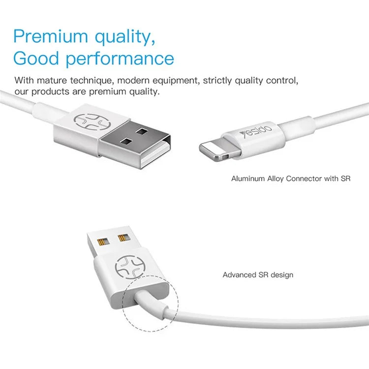 YESIDO CA22 2A Type-C Charging Cable Anti-Stretch PVC Flexible 1.2m USB Data Cable