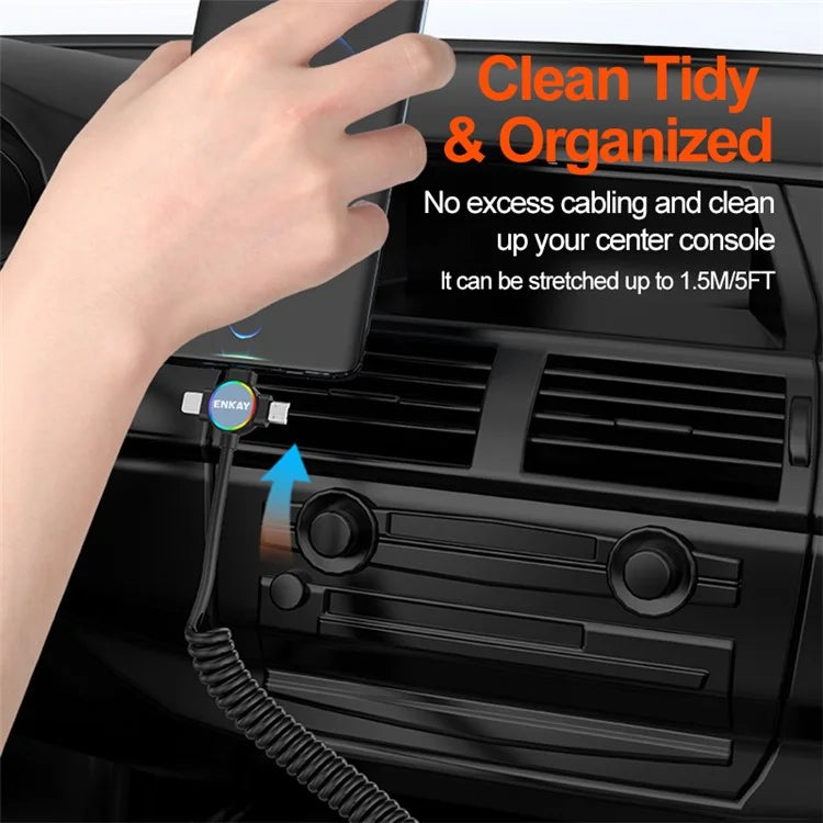 ENKAY 1.5m USB to Type-C / iP / Micro USB TPU Spring Cable 66W Fast Charging Cable with Indicator Light