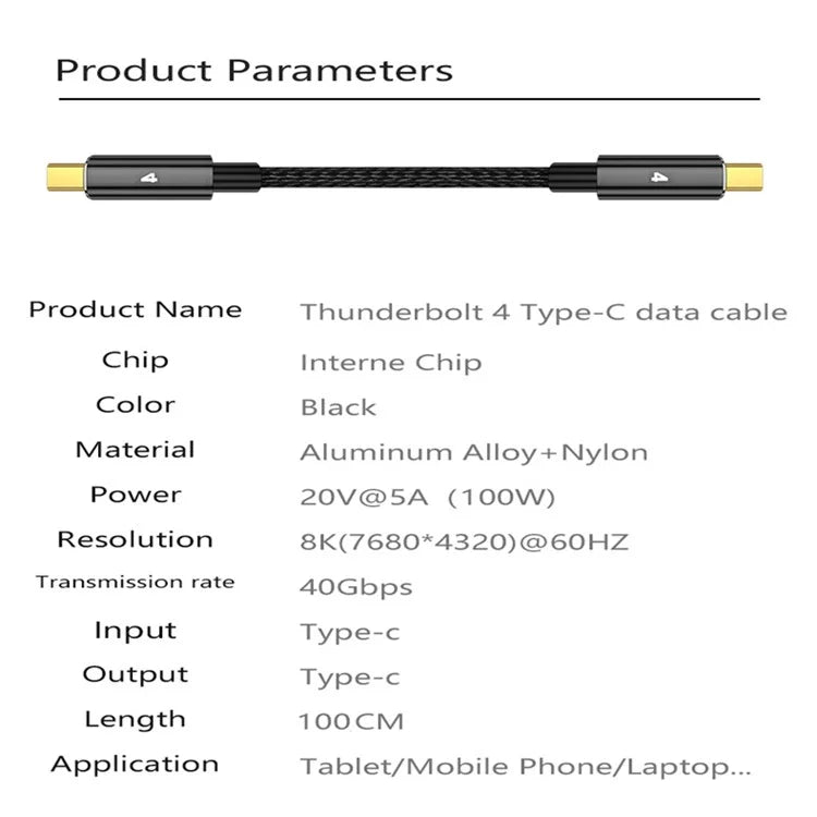 Thunderbolt 4 1m 100W 40Gbps 8K 60Hz Type-C Charging Data Cable