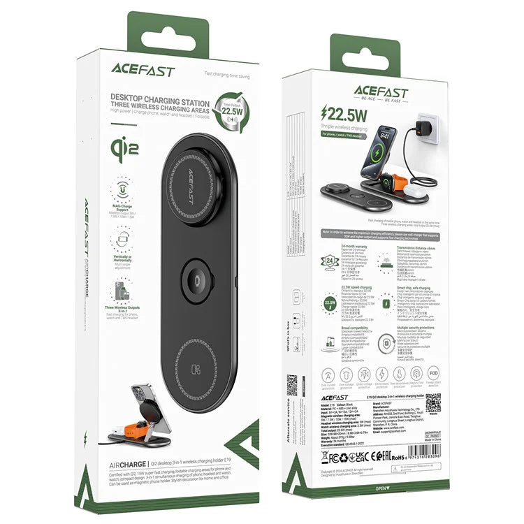 ACEFAST E19 Qi2 Desktop 3-in-1 Wireless Charger Cordless Charging Holder