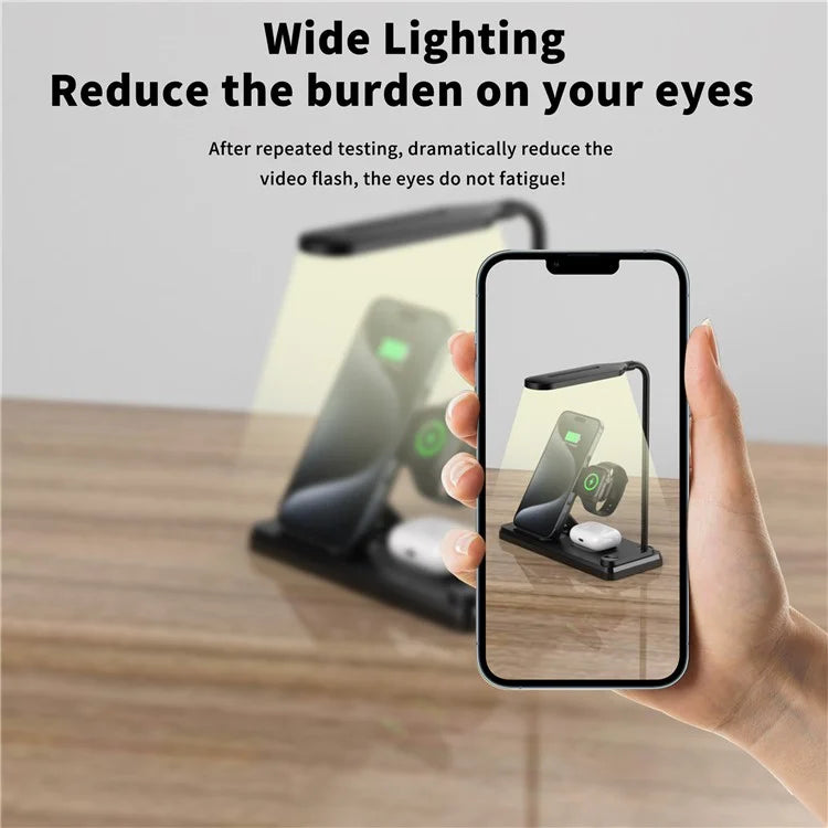 HT-503 Folding 15W Wireless Charger for Phone / Watch / Earbuds with Touch Control LED Table Lamp