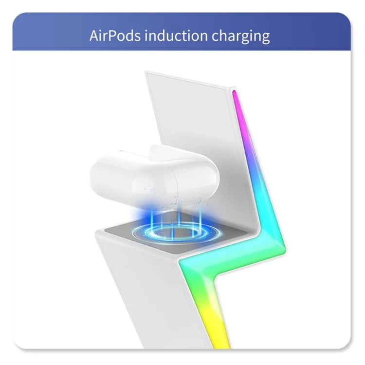 MY002 3-in-1 15W Wireless Charger for Cell Phone, Headset Magnetic Charging Stand with RGB Color Lights