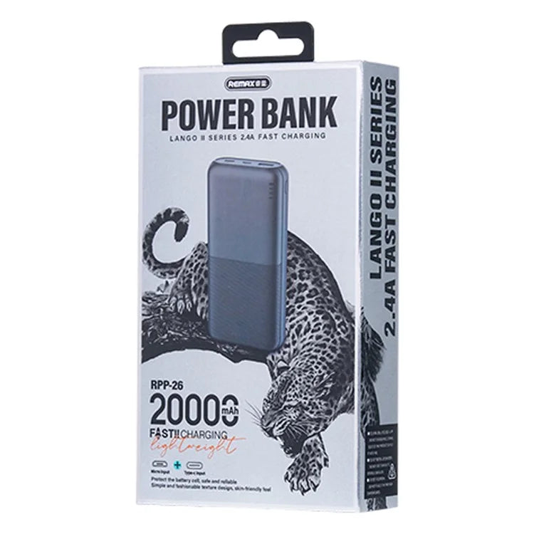 REMAX RPP-26 Lango Ⅱ Series 2.4A Fast Charging Power Bank 20000mAh Portable Phone Charger Battery Pack