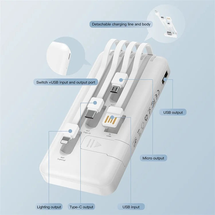 TOTU CPBL-06 Versatile Series II 10000mAh Phone Holder Power Bank Phone External Battery with Built-in Cables